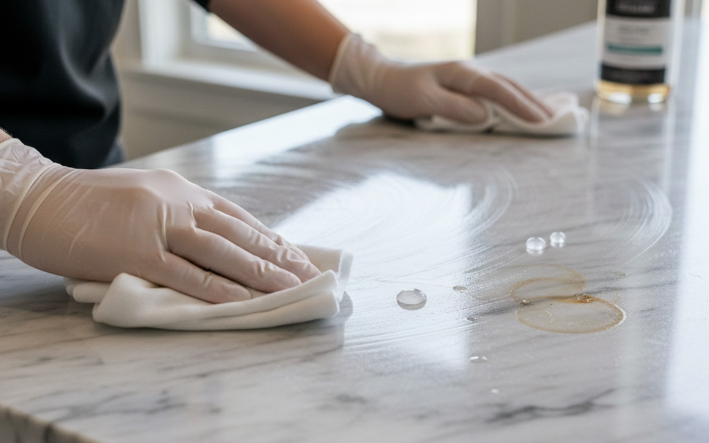 Sealing natural stone countertops to prevent stains and maintain durability in kitchen surfaces
